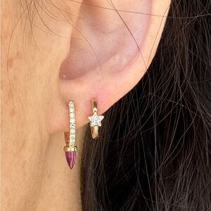 14k Yellow Gold and Diamond Star Huggies - SOLD AS A PAIR